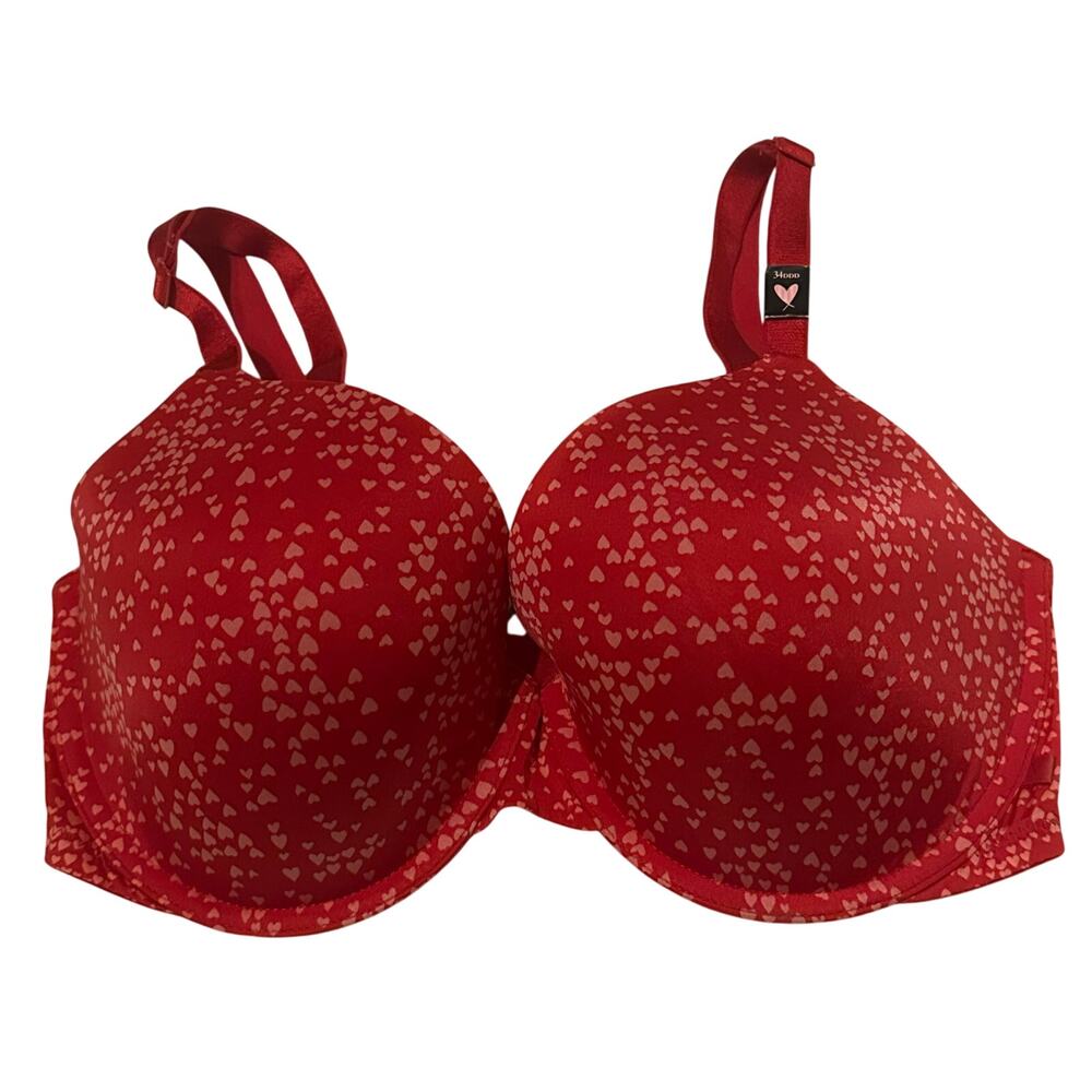 Victoria's‎ Secret red pink heart lined demi underwire bra NWOT Size 34DDD